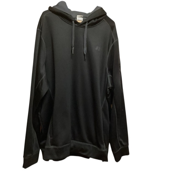 MENS RUSSELL 2XL BLACK HOODIE WITH POCKET ON SLEEVE 100% POLYESTER - Picture 1 of 4